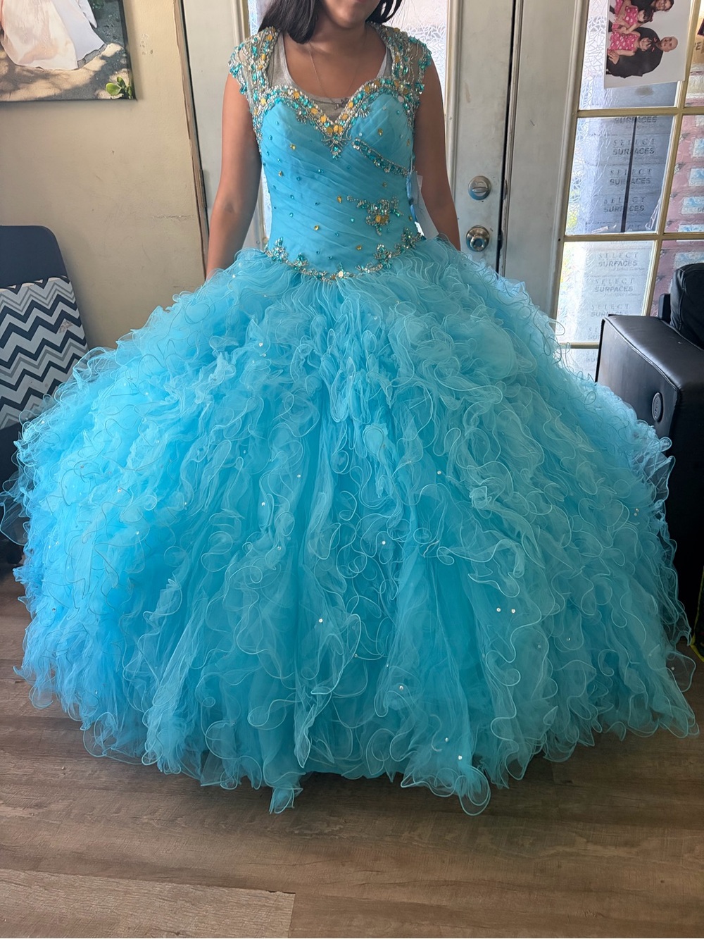 Quinceañera/prom Mori Lee Aqua Blue Ruffled Tulle Pageant Gown